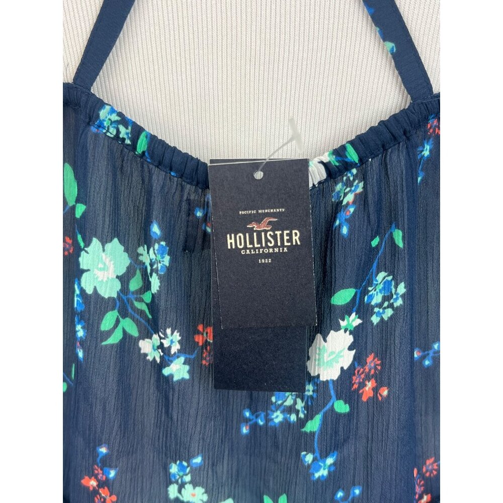 NWT Hollister Floral Blue Sleeveless Chiffon Semi-Sheer Peplum Top - Picture 6 of 10
